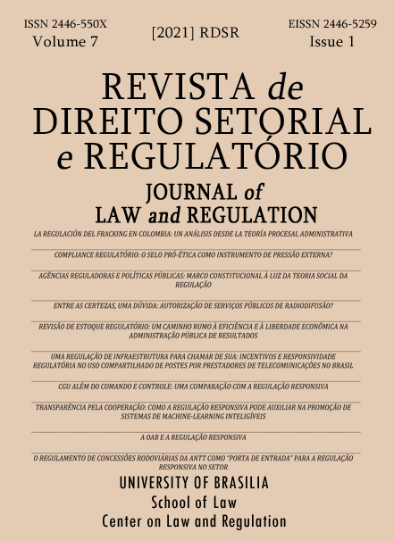 					Afficher Vol. 7 No. 1 (2021): Revista de Direito Setorial e Regulatório / Journal of Law and Regulation
				